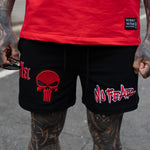 3D embroidered Badfella gothic lettering black shorts close-up premium streetwear