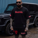 Black Badfella heavyweight streetwear t-shirt with red embroidered chest logo